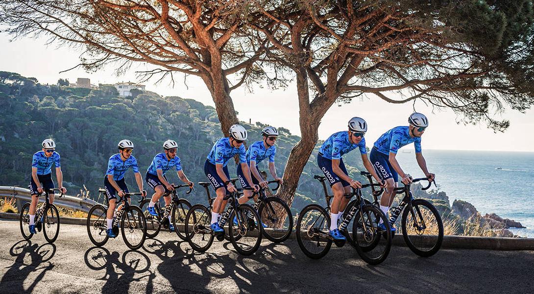 The Ecoflo Chronos cycling team during a training session